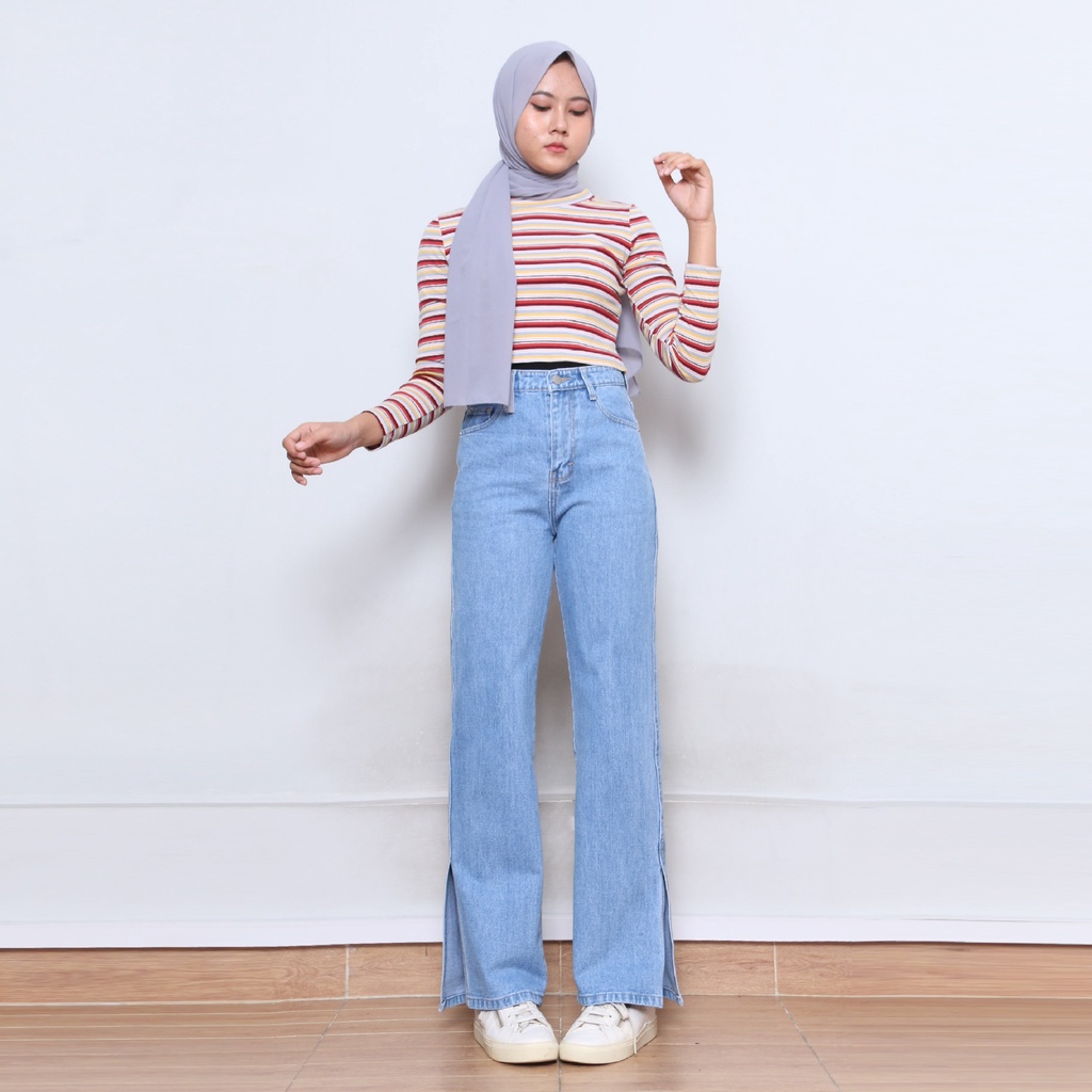 Celana Straight Jeans highwaist loose jeans Wanita Melsy-KULOT JEANS BOYFRIEND VIRAL