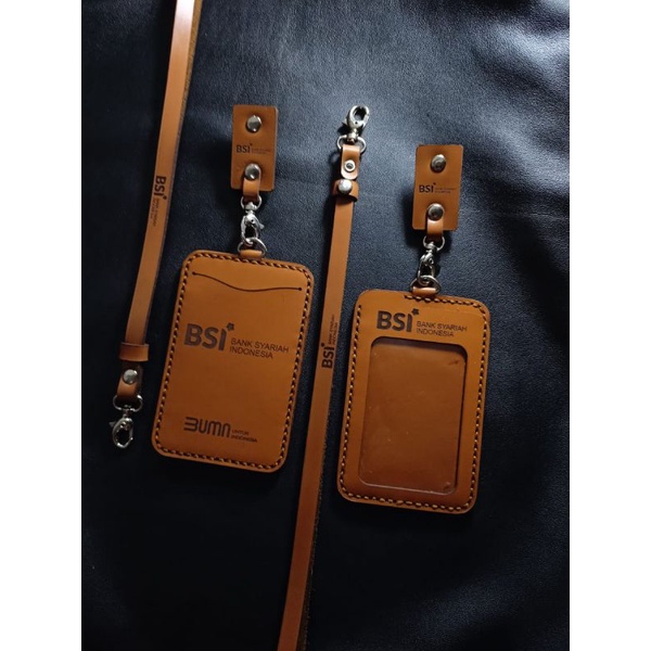 

lanyard kulit Id card holder name tag kulit asli bank BSI
