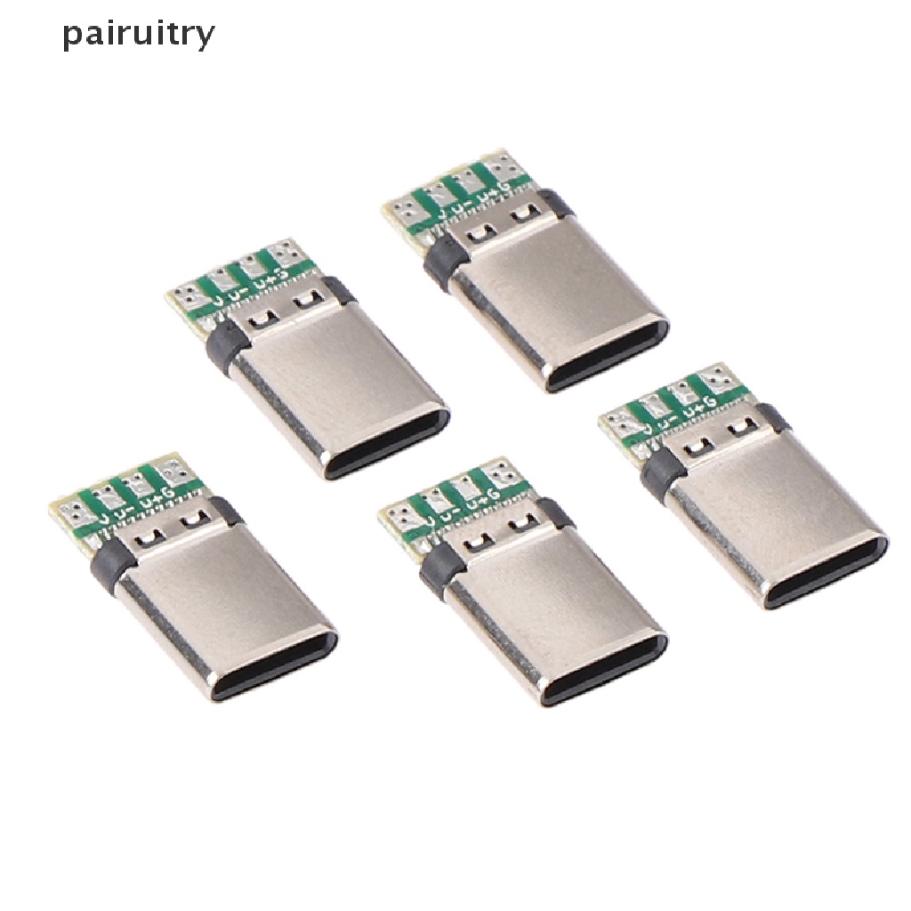 Prt 5Pcs Soket Konektor Plug Solder USB 3.1 Tipe C Male DIY Untuk PC Board PRT