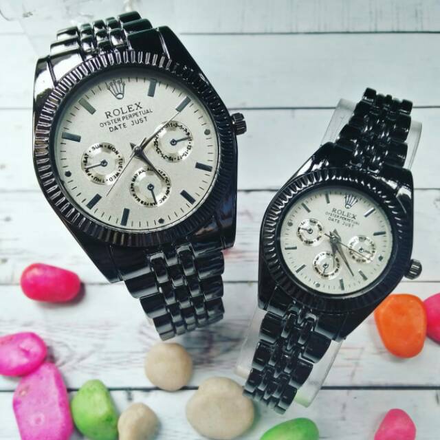 JAM TANGAN ROLEX COUPLE HITAM PLAT PUTIH