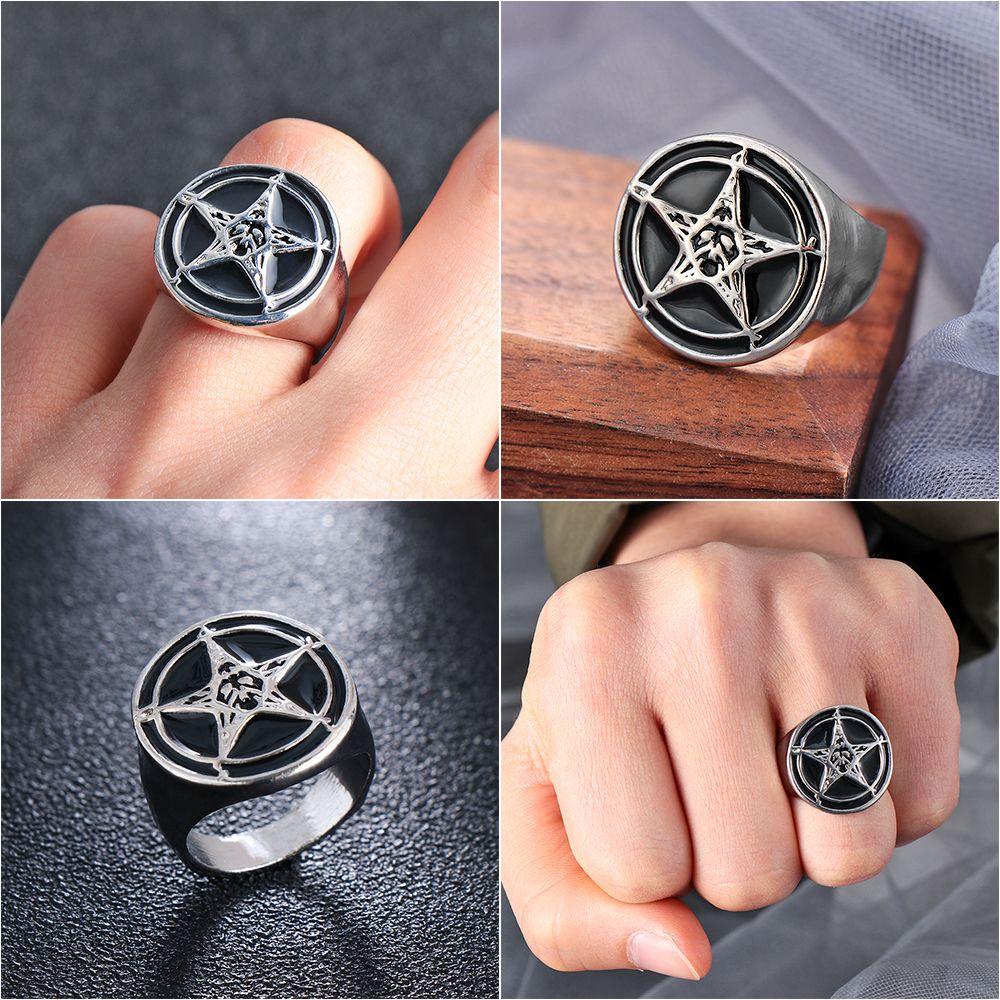 R-flower Punk Rings Cross Fashion Lucifer Biker Gothic Hip Hop Setan