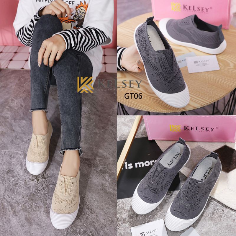 (Gratis Sandal Random) Kelsey Sepatu FlyKnit Shoes Wanita GT06
