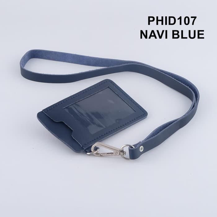 gantungan ID card kulit asli warna navi blue - id card holder PHID107