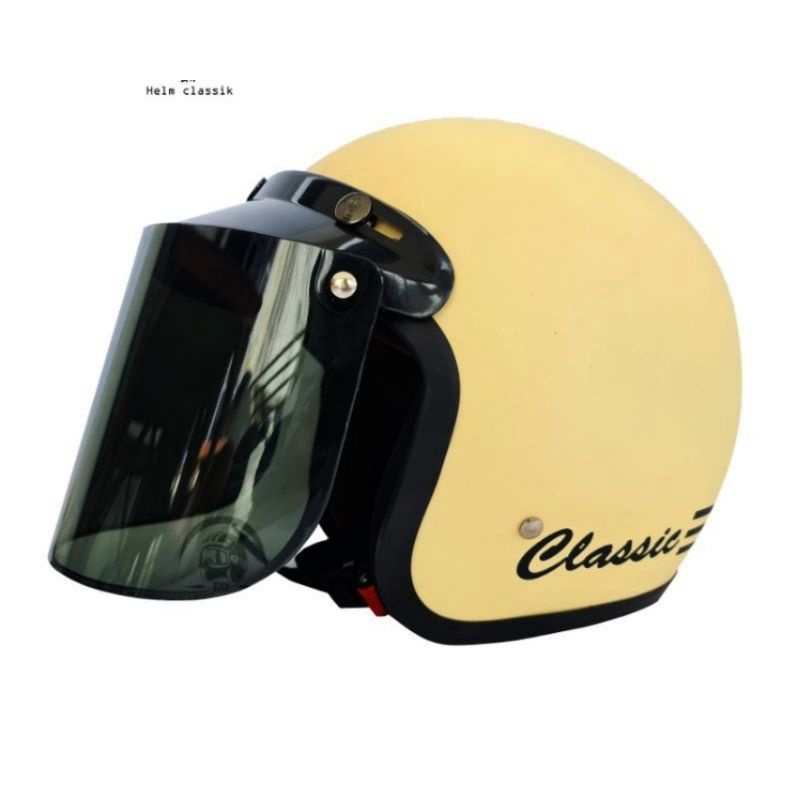 COD HELM BOGO DEWASA CLASIC GARIS  DEWASA POLOS GARIS KACA FLAT DATAR DAN KACA CEMBUNG-Cream dop