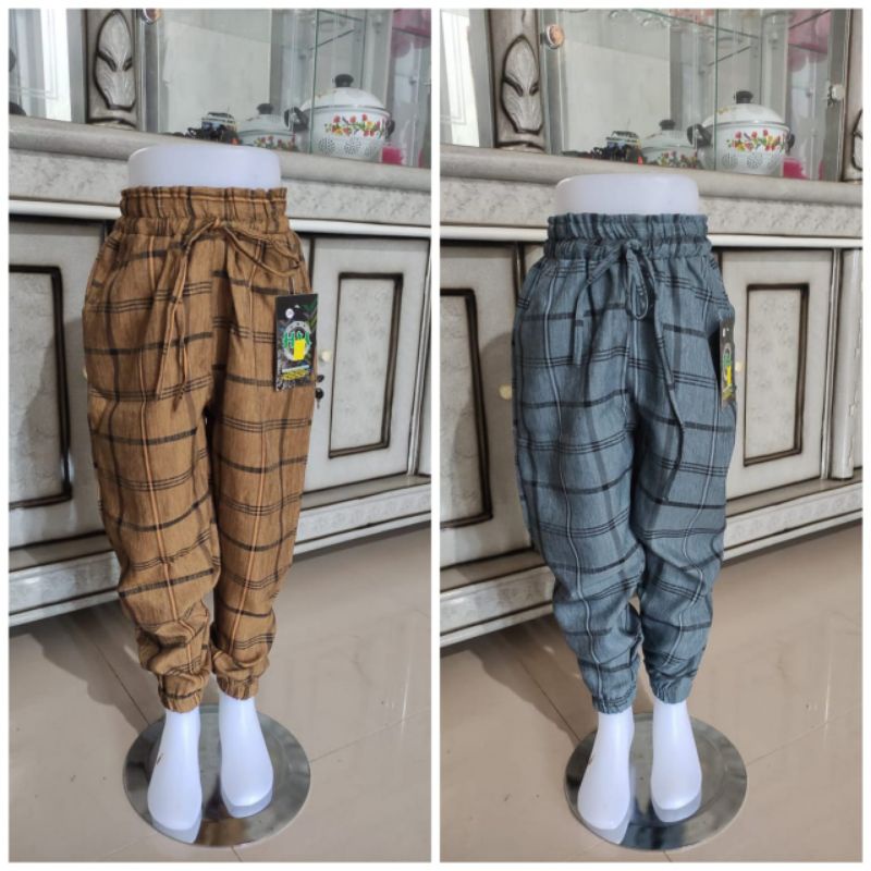 [PROMO] CELANA JOGER ANAK PEREMPUAN SEMI WOLL UMUR 7-12 TH MOTIF KOTAK (COD)