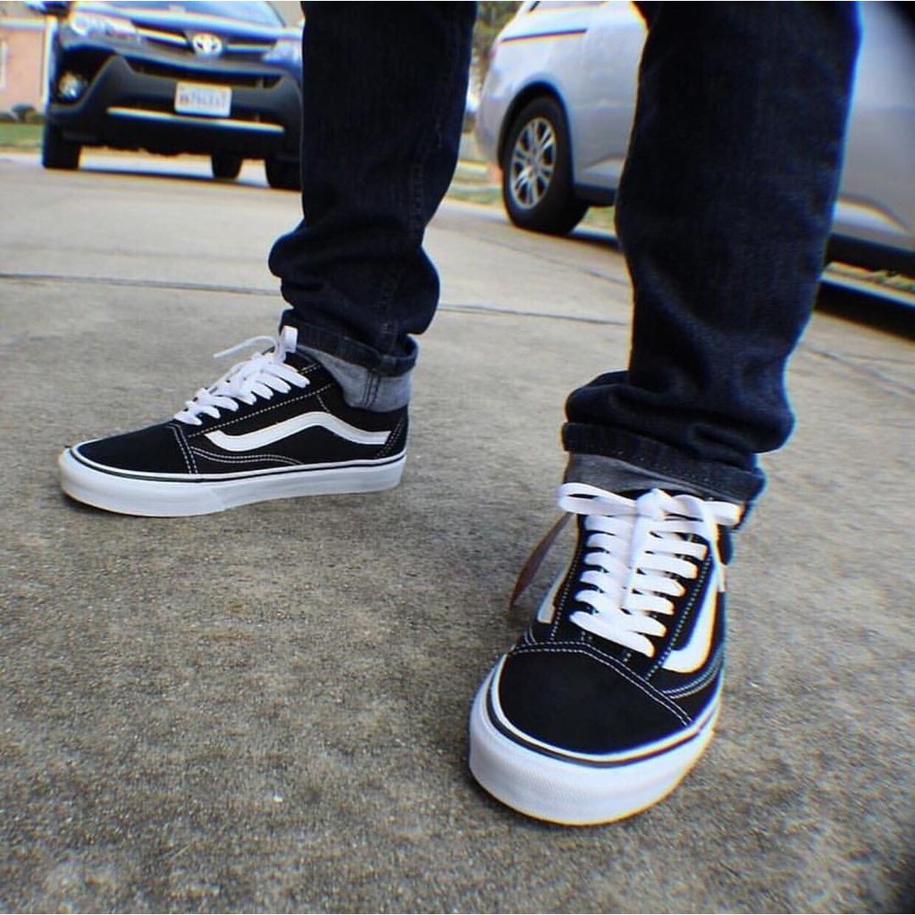 Sepatu Vans Impor Oldskool Black White Sneakers Pria Hitam Putih Kado Hadiah Sekolah Kuliah Kerja