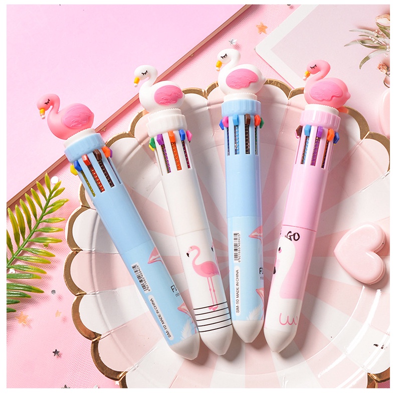 1 pcs 4 Gaya 10 Warna Kawaii Berwarna Bolpoin Flamingo Transparan Kartun Multi Warna Mengubah Pena Bola Pen Untuk Anak-Anak