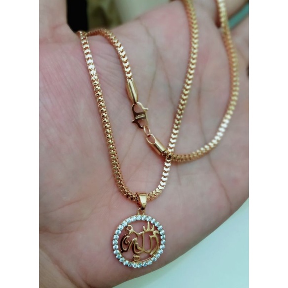 XLB22.Kalung+Liontin xuping lafadz ALLAH berlapis emas dengan mata zircon MILANO UK60CM.