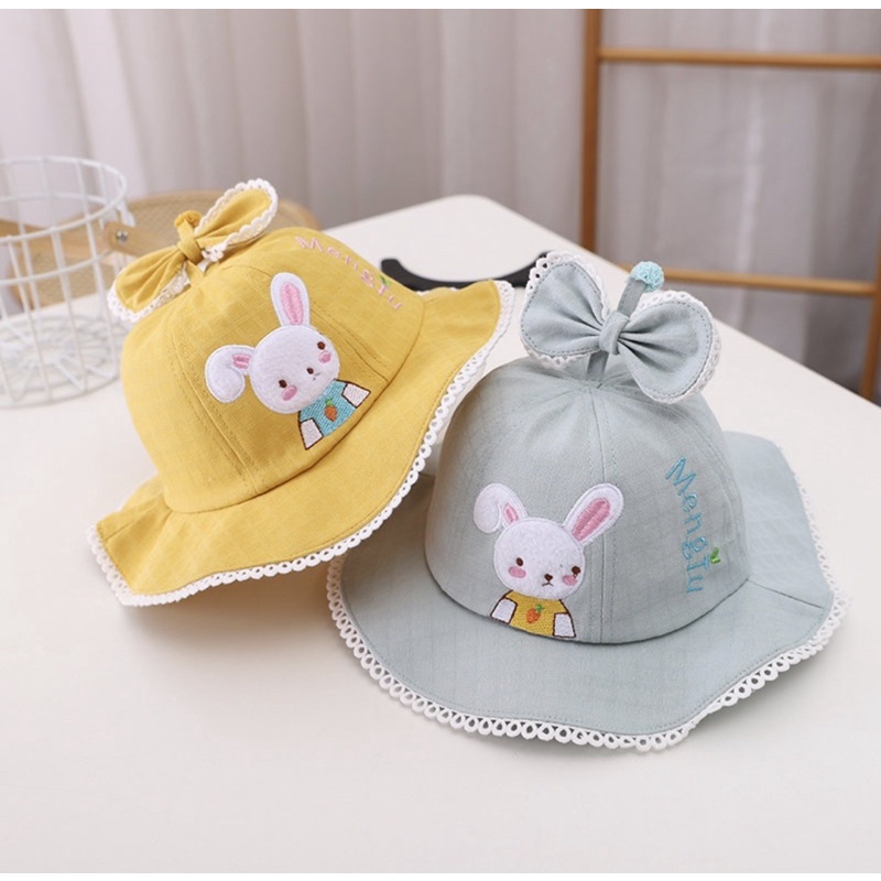 Topi Bucket Anak Bayi Model Rabbit Mengdu Bahan Jaring Musim Panas-2