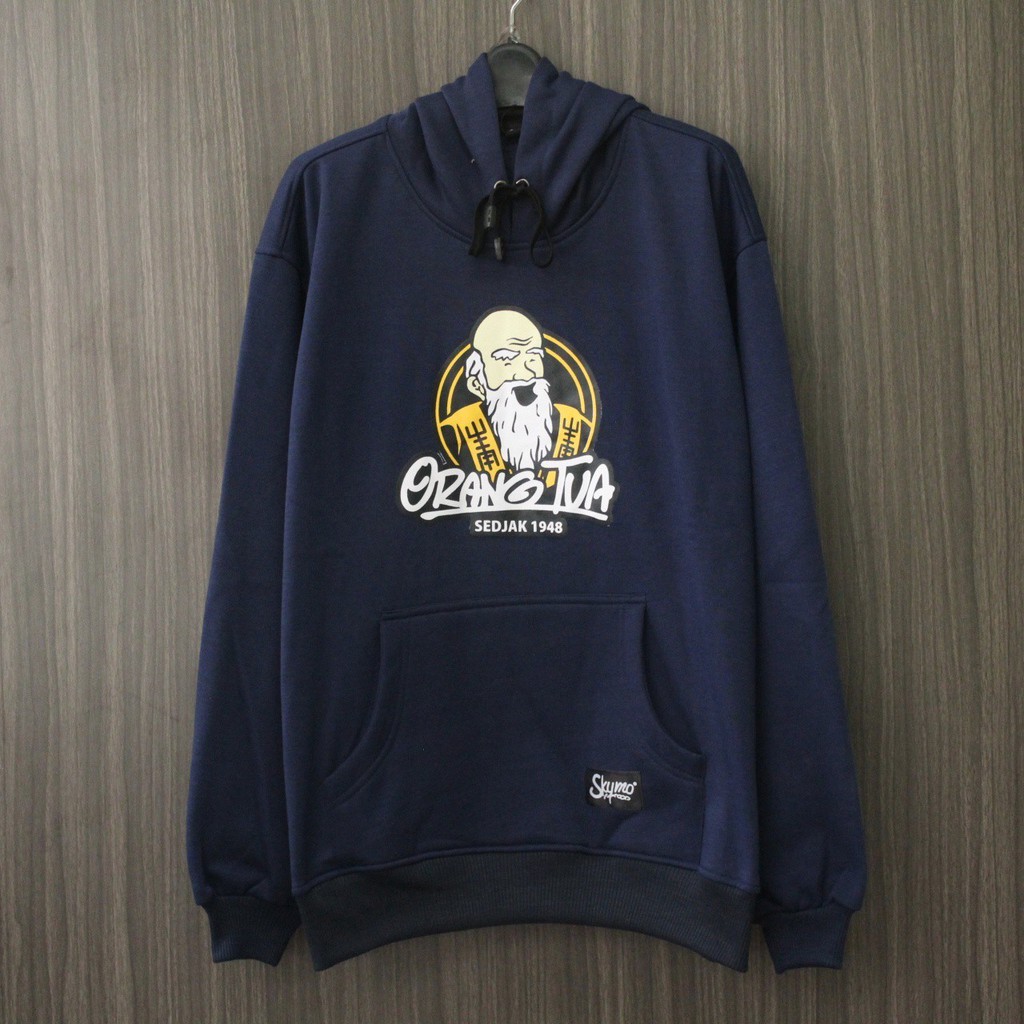 sweater hoodie pria orang tua biru