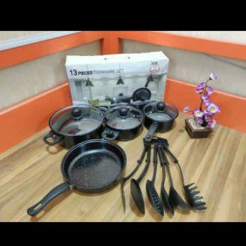 COD - Panci Set Riverra Teflon Marble 13 pcs Cookware Set Tutup Kaca