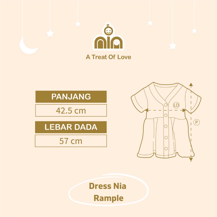 NIA BABY DRESS RAMPLE - DRESS BAYI RAMPLE KANCING 3-6 BULAN