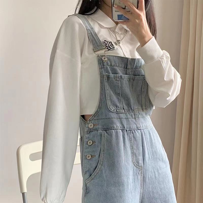 Suhao Cowboy keseluruhan untuk wanita Musim Semi dan Musim Gugur Versi Korea Baru Loose fit Usia siswa terlihat Slim kaki lebar celana Hyun-ah