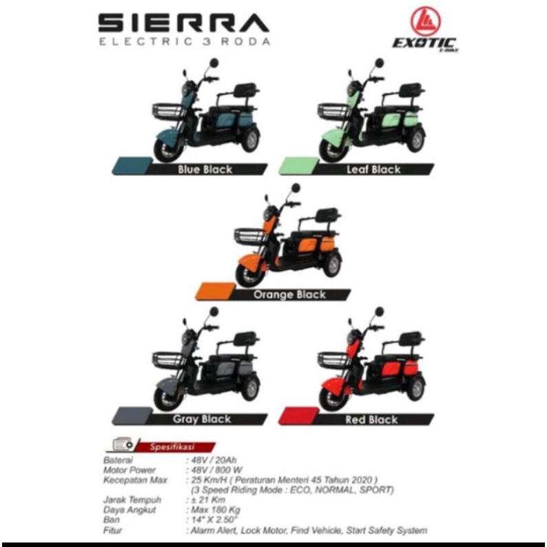 new sepeda listrik Roda3 type SIERRA EXOTIC