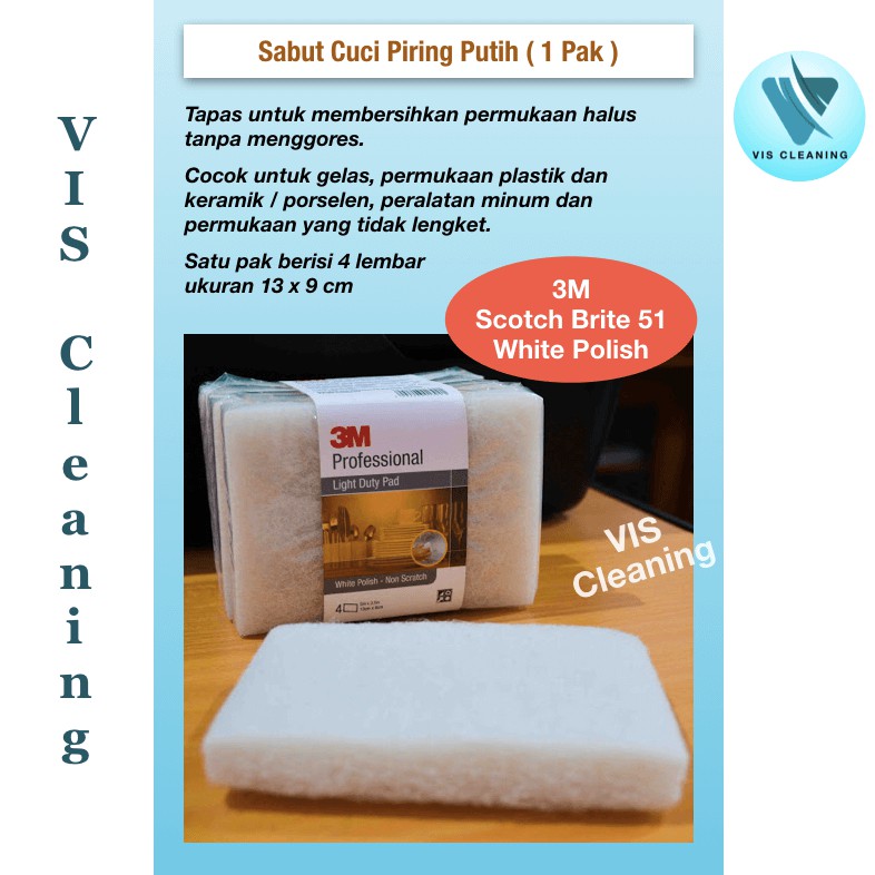 Sabut Cuci Piring Putih 3M S/B 51 (1 pack isi 4 lembar)