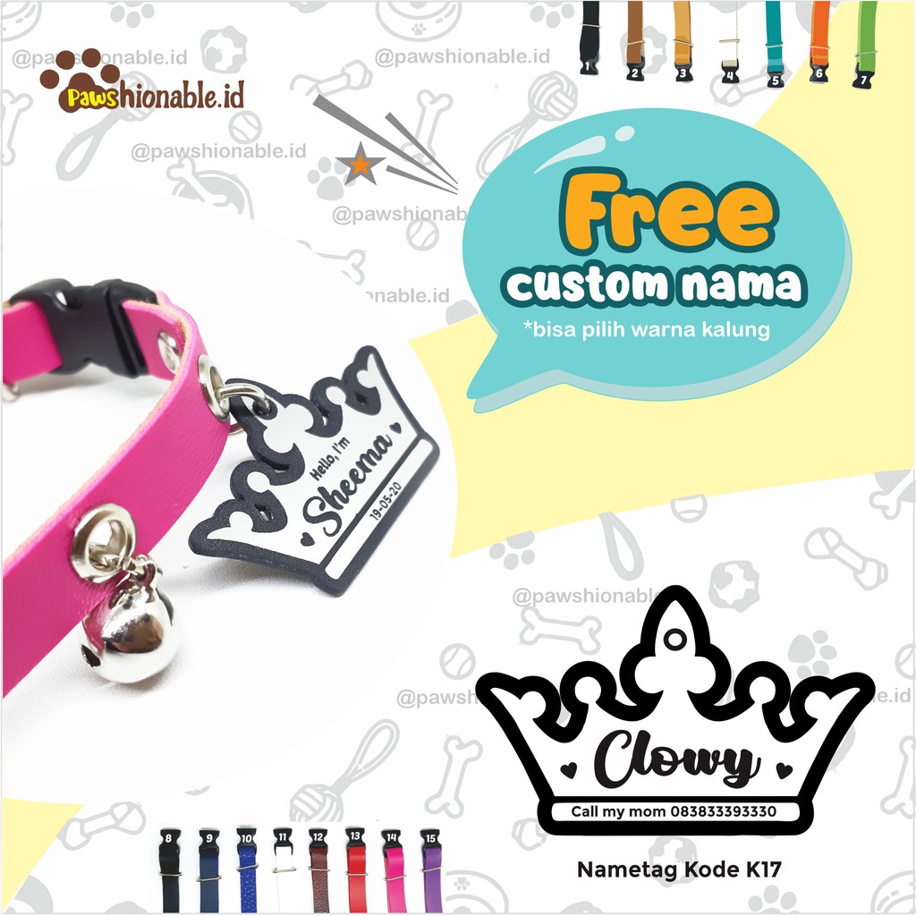 K17 - Kalung Custom Nama Kucing Anjing Aksessoris Hewan PU Leather/Kulit Sintetis