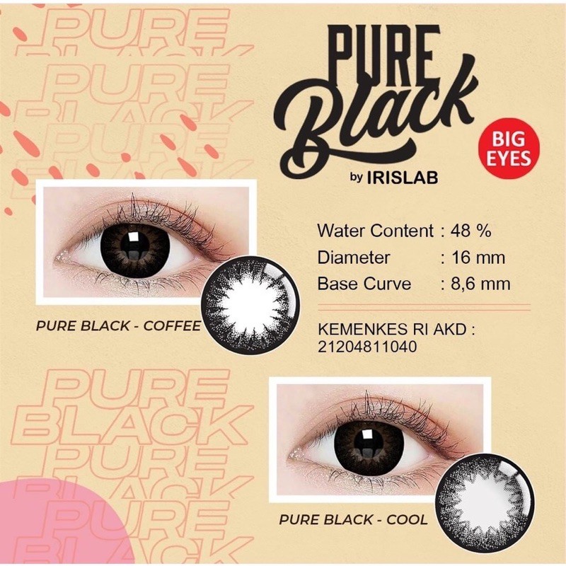 Softlens PURE BLACK Normal &amp; Minus 0.50 - 6.00 Dia 16 MM / FREE LENSCASE - KASIMURA