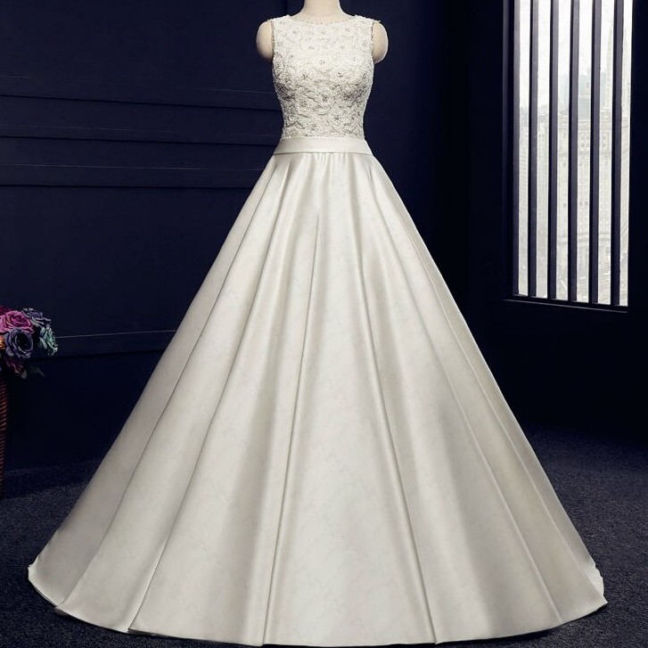 Backless Beaded Satin Wedding Dress