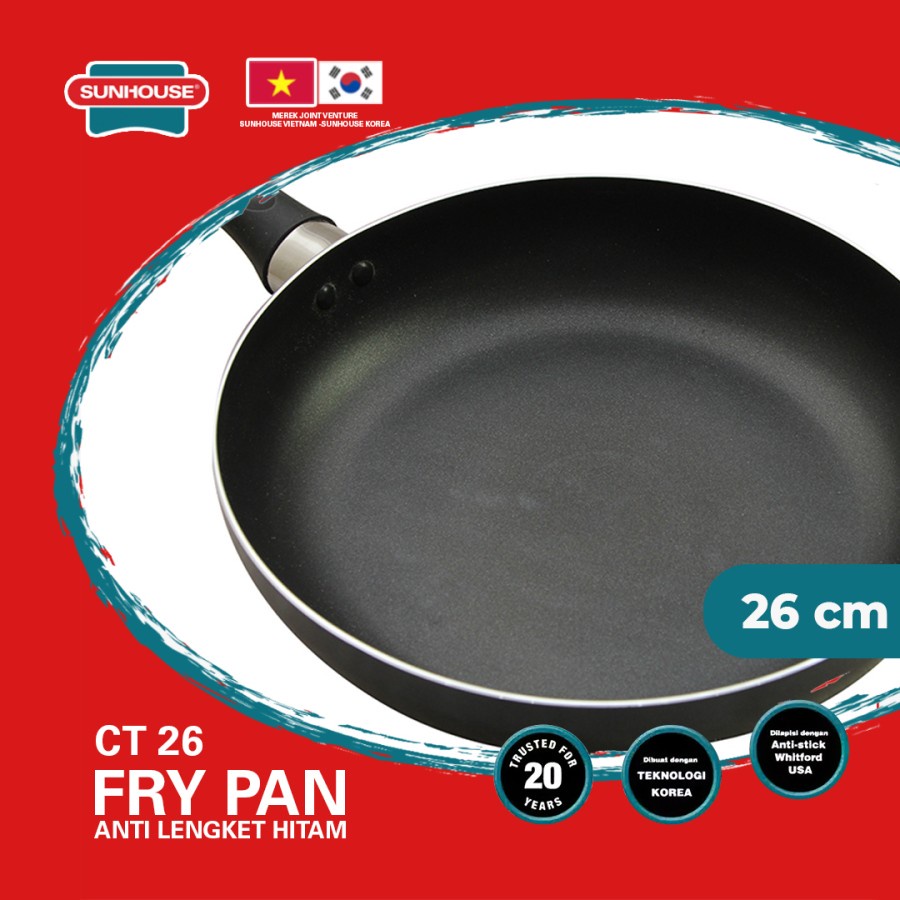 Sunhouse CT26 Plain Frypan Anti Lengket Hitam 26 cm 1 Pcs