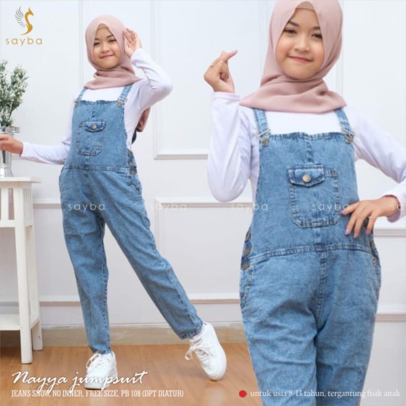 Overall Anak Perempuan Usia 8-13 Tahun Nayya Jumpsuit Jeans Plus Inner