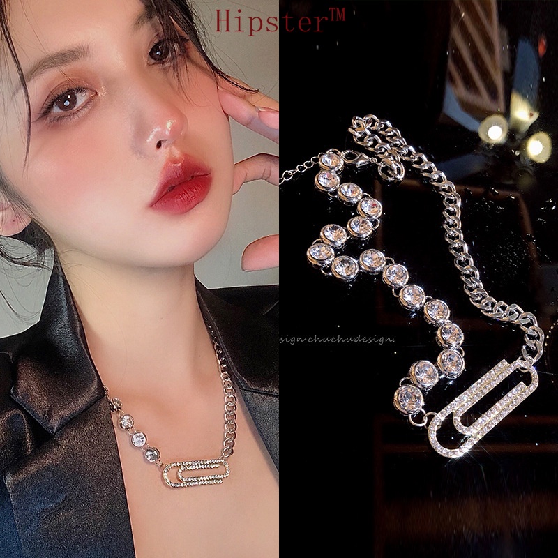 Hot Sale Ins Style Irregular with Personality Micro-Inlaid Diamond Pin Necklace