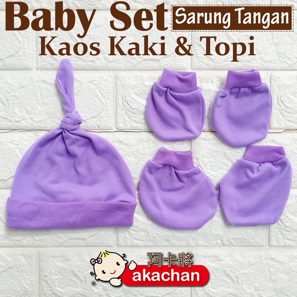 STK Topi Bayi NEWBORN Polos AKACHAN Sarung Tangan Kaos Kaki &amp; Topi Bayi stk akachan - Motif Polos