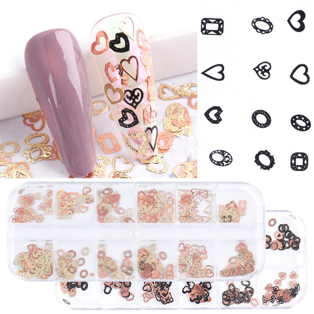 AUGUSTINA Agustina DIY Dekorasi Nail Art Bintang Slice Hollow Kupu Cinta Daun 3D Alloy Berlian Imitasi