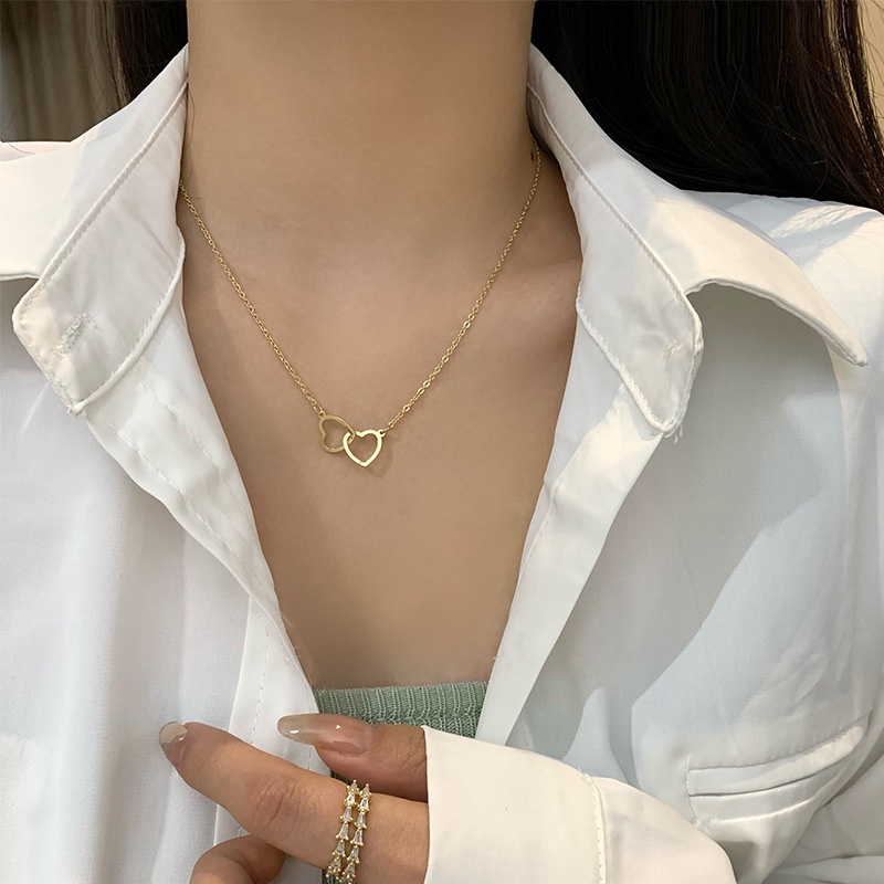 1 Pc Kalung Rantai Klavikula Bentuk Geometris Hati Cincin Ganda Untuk Hadiah Ulang Tahun Wanita