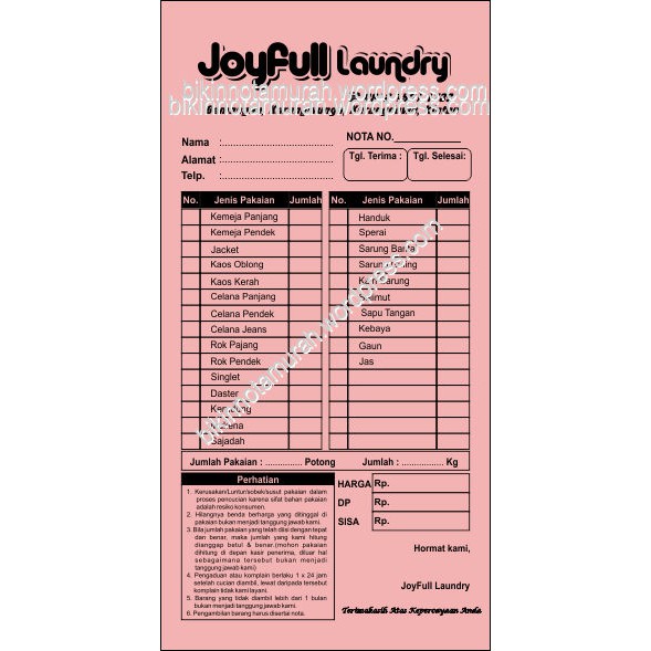 Nota Laundry Customkwitansifaktur Laundry 2ply