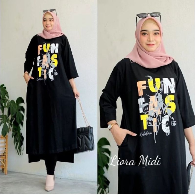 Liora midi/midi dress terlaris kaos viral bahan combed 20s