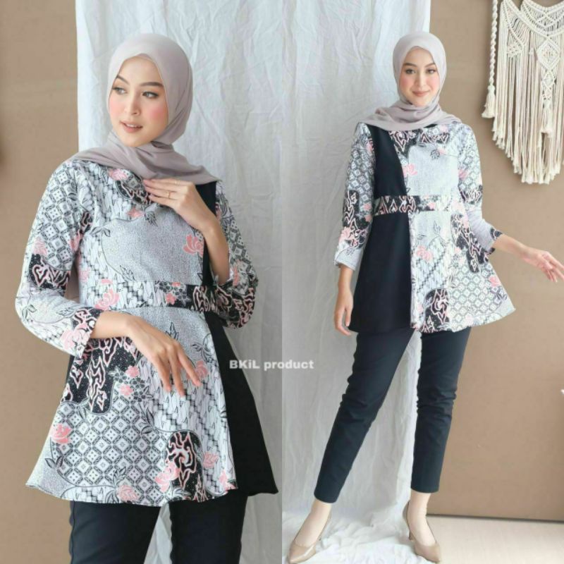 tey-17 Batik wanita ASJ SA HRB026 Kenongo Kemeja Tosca Pendek-simpli black