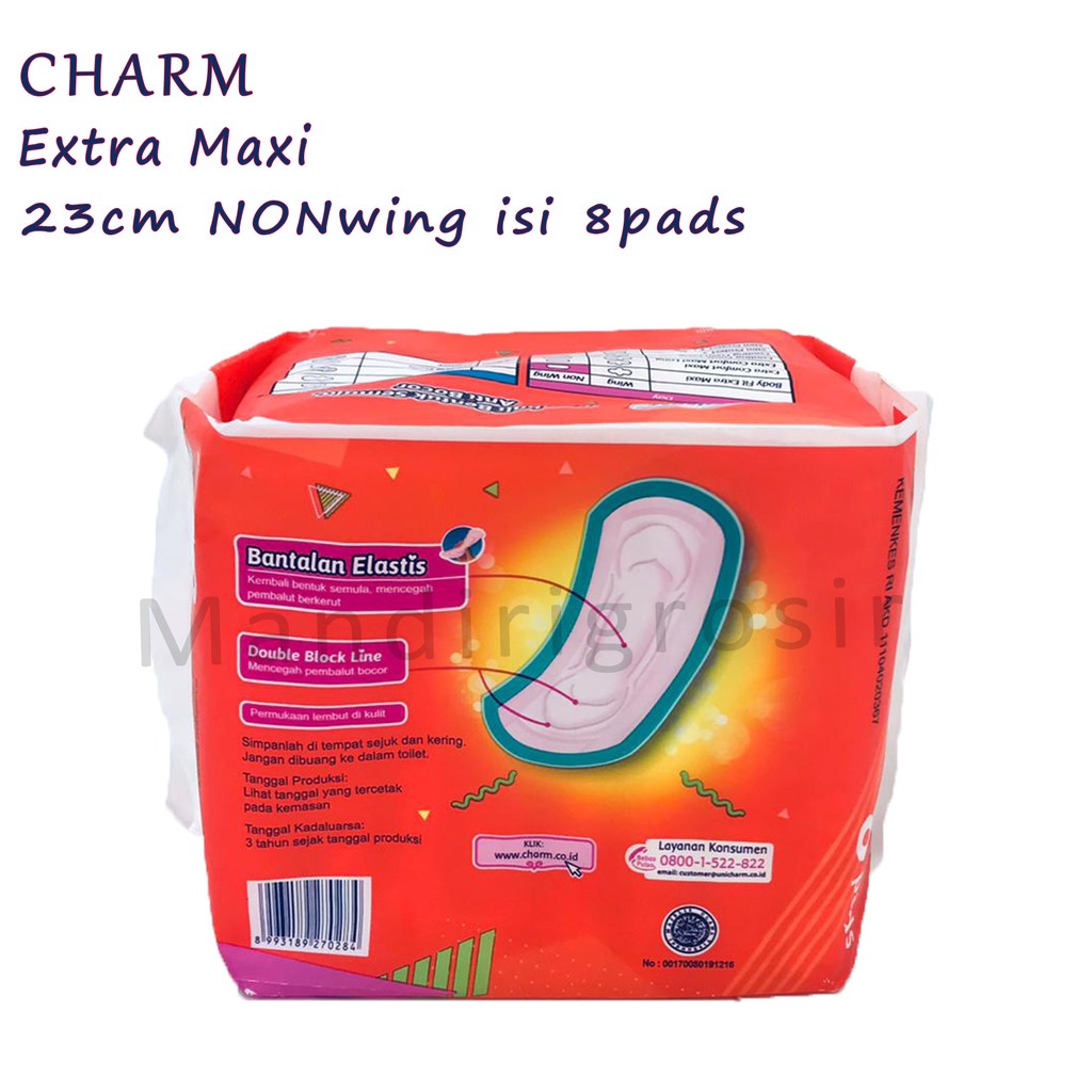 Charm Pembalut Extra Maxi * Non Wing 23cm * 8pads