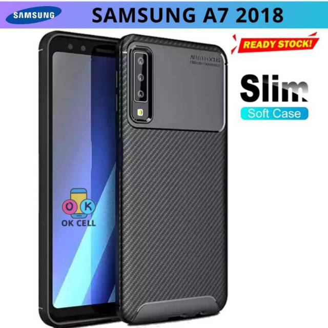 Case Samsung Galaxy A7 2018 Silicon Carbon - Softcase Karbon Samsung A7 2018 Silikon Case Original