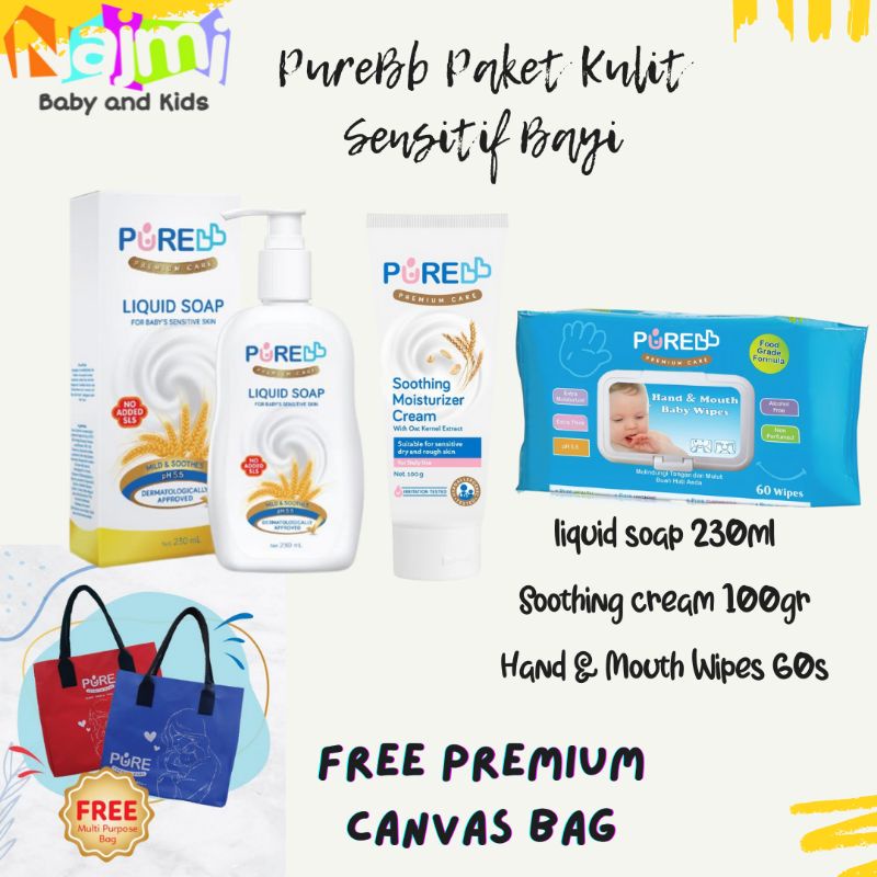 Paket PureBb Soap Soothing Cream Rash Cream Free Premium Canvas Tote Bag