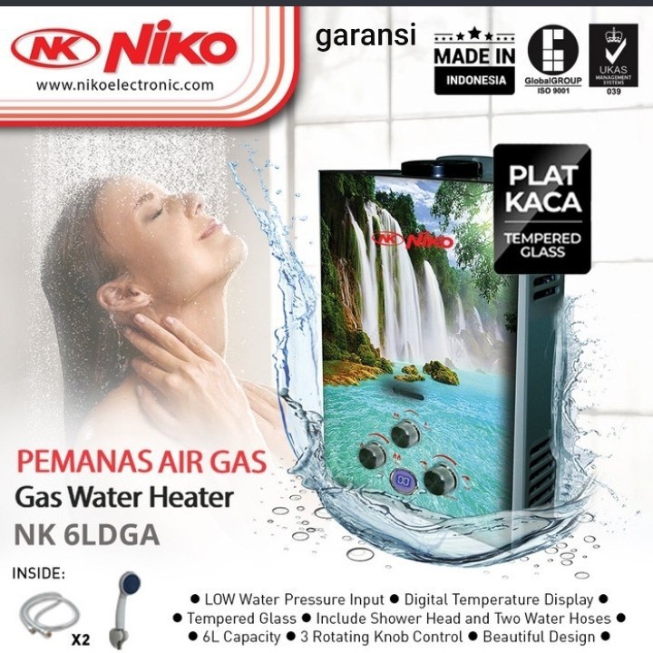 Water Heater gas NIKO 6L LED display kaca NK-6 LDG A/B/C/D NEW!! - BUBBLE WRAP