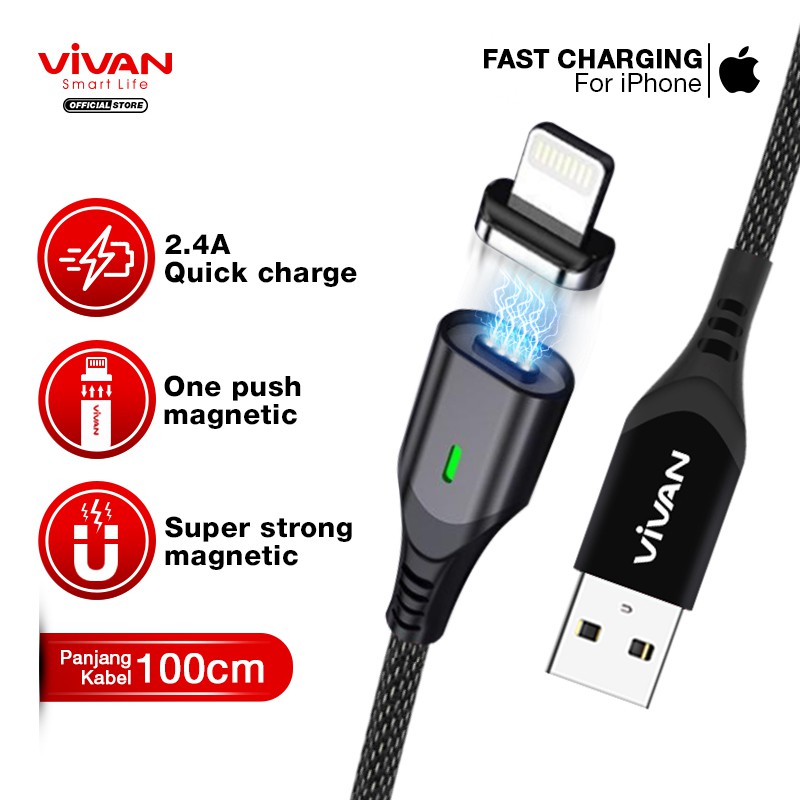VIVAN Kabel Magnet iPhone Magnetik Fast Charging 2.4A