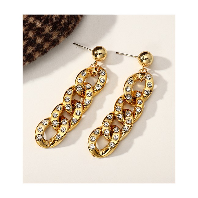 Anting Tusuk Fashion Gold Color Chain Alloy Micro Diamond P88898