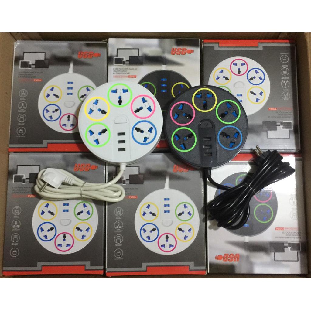 Stop Kontak  3 USB  Dan 5 Power Socket 2500W