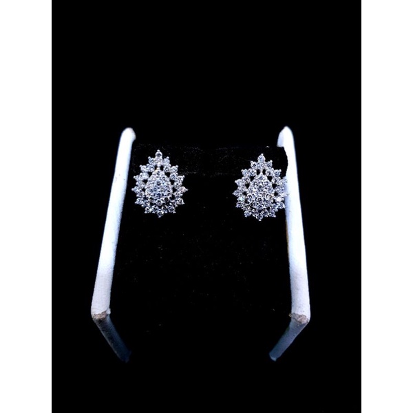 giwang jepit tetes air emas putih dan berlian asli