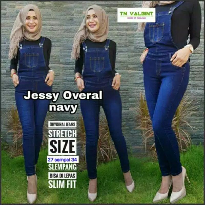 (Bisa COD) Celana Overall Jeans Wanita warna navy // Celana Overall Jeans Wanita Murah