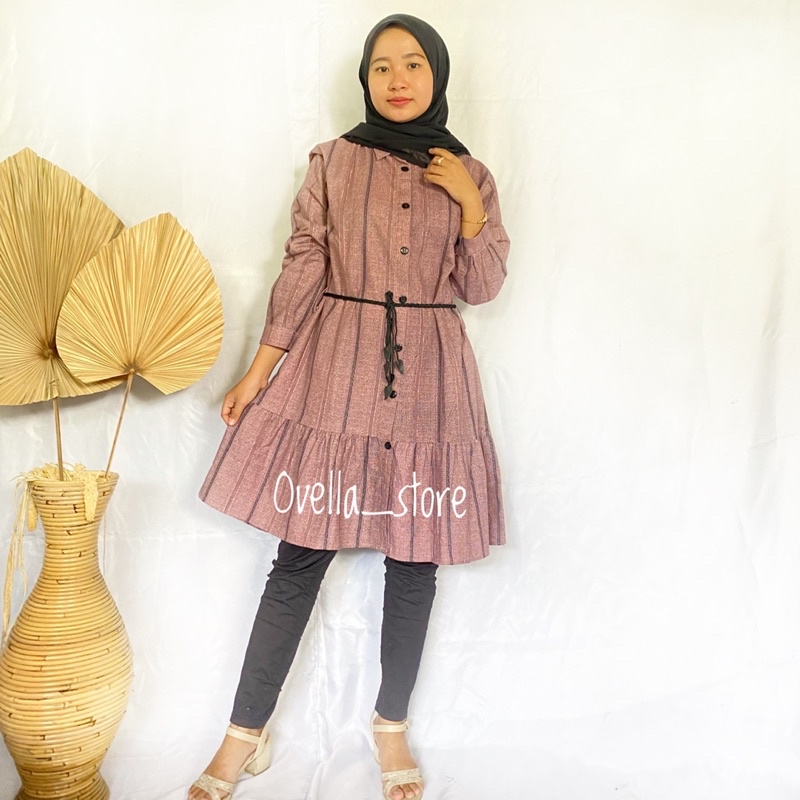 (SERI F) NEW! TUNIK KATUN LINEN/RAMI FREE TALI PINGGANG