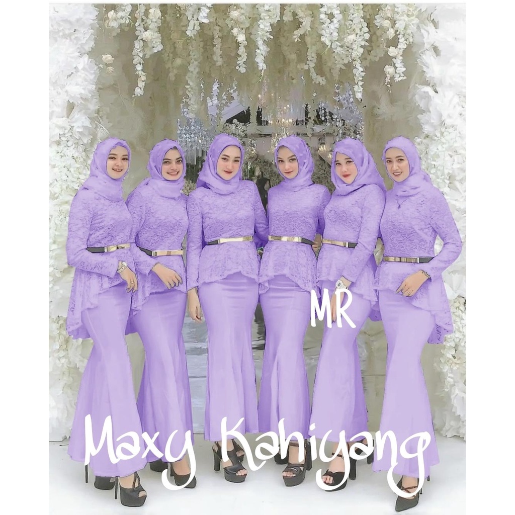 ELDE 12 - Maxy kahiyang ( L - XL ) baju muslim pesta /gamis duyung kahiyang / bahan brukat lapis furing kombi moscrepe