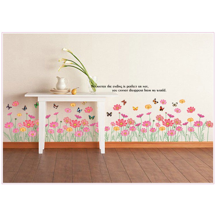 RELIZA WALLSTICKER RUMPUT BUNGA PINK KUPU KUPU WALL STIKER / STIKER DINDING AY870
