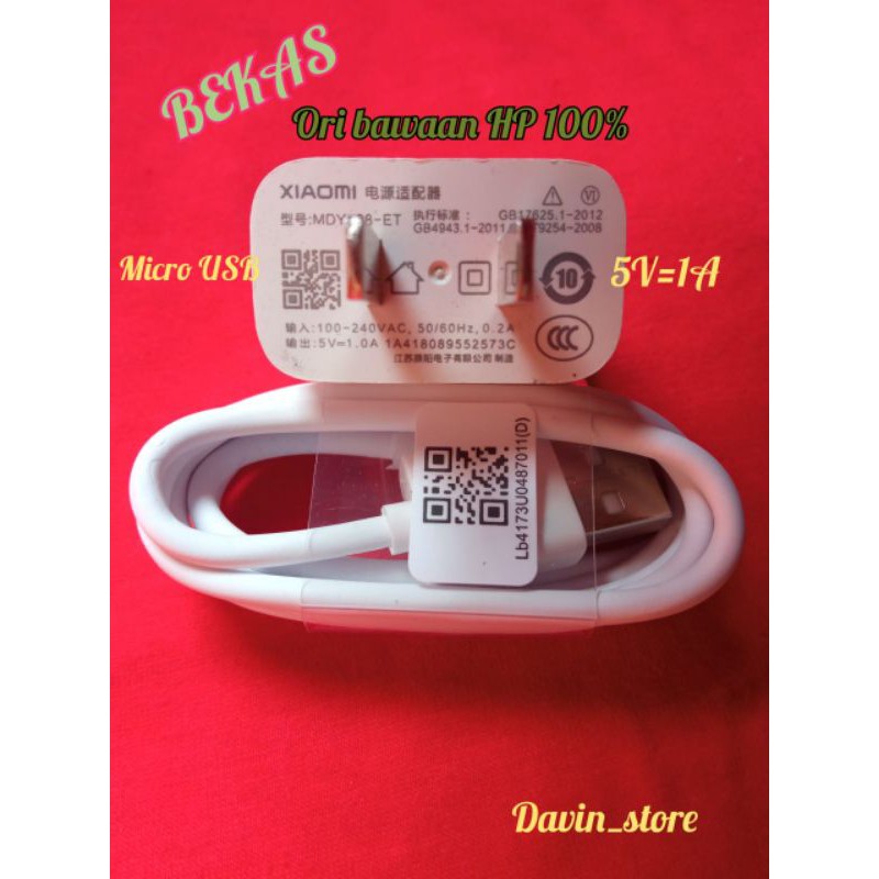 CHARGER XIAOMI 5V=1A REDMI 4X | REDMI 5 | NOTE5 | NOTE6