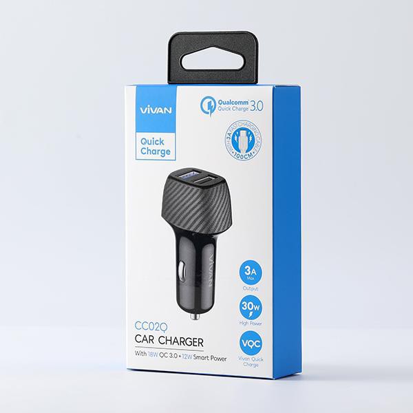 Car Charger VIVAN CC02Q 30W Dual Port USB-A 3A Quick Charge 3.0 - Garansi Resmi 1 Tahun