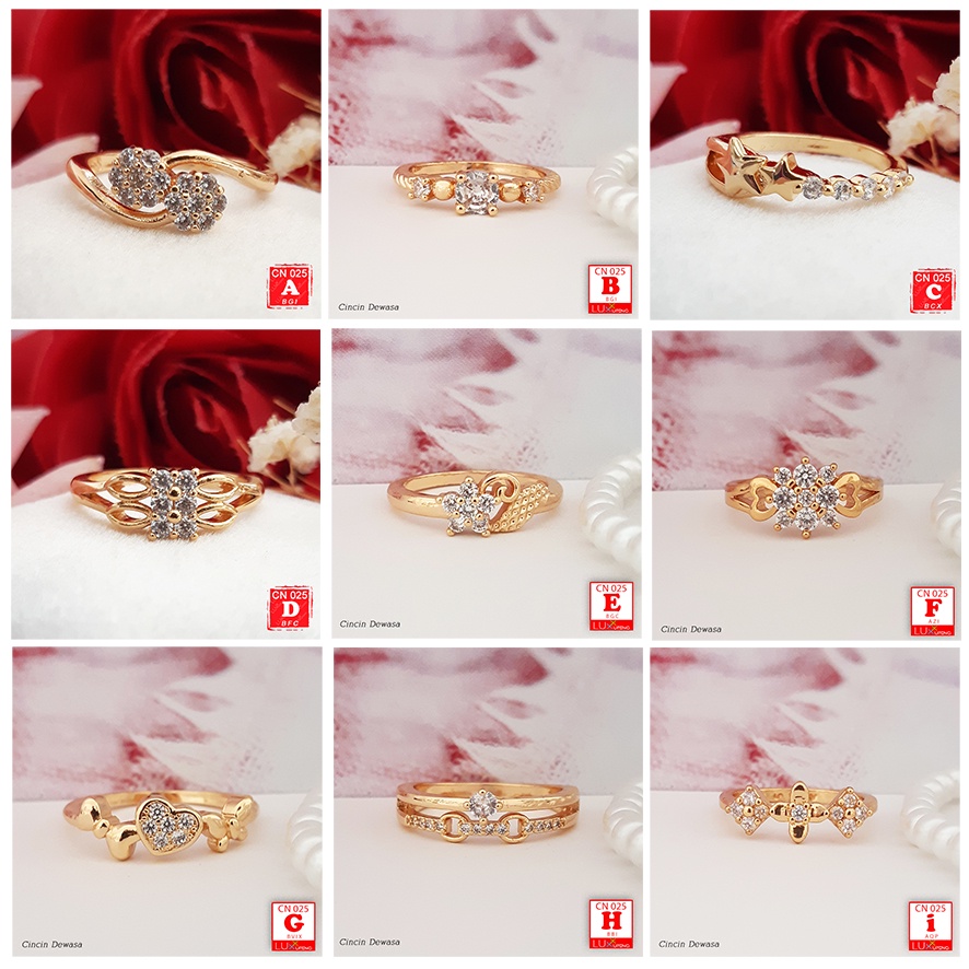 CN 025 Cincin Dewasa Laris Perhiasan Imitasi Lapis Emas 18K Zirkon Cincin Wanita Luxx Xuping