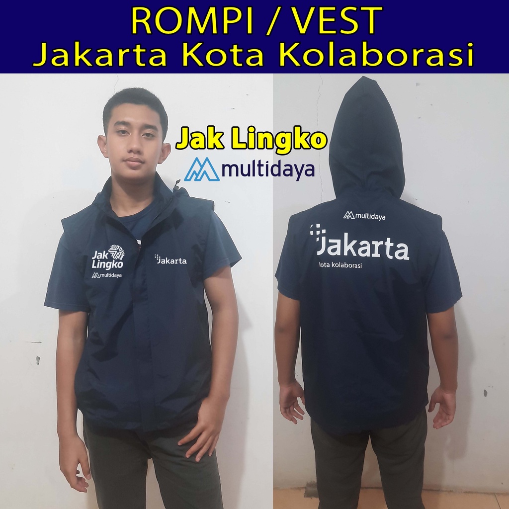 Rompi / Vest Hoodie Jakarta kota kolaborasi warna Navy custom
