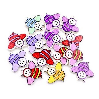 Kancing Kayu Dua Lubang - Smiling Bee Style (10pcs)