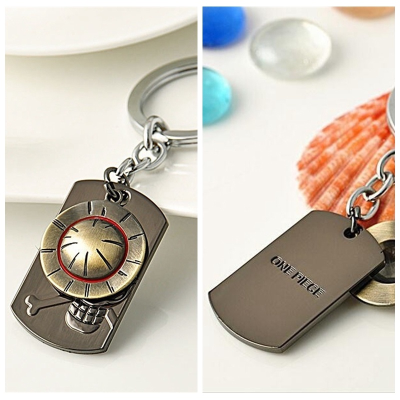 【Theredsunrisesiwy.id】Fashion Anime One Piece Luffy Straw Hat Skull  Stainless Steel Keychain Key Ring