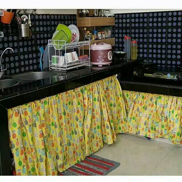 Gorden bawah kompor/Gorden kolong dapur/Gorden kolong meja dapur bahan katun premium nanas kuning